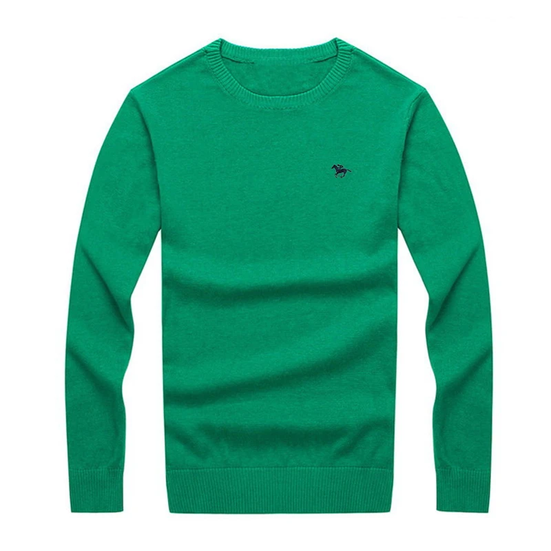 3D вышивка поло логотип 3XL Мужской пуловер Свитера Осень сплошной хлопок о-образный вырез свитер Джемперы зимний мужской трикотаж мужской пуловер - Цвет: Зеленый