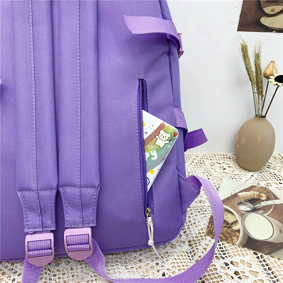 4 Piece Set of High Quality Solid Color Women's Backpack Transparent Waterproof Nylon School Bag for School Teenagers Girls Sac