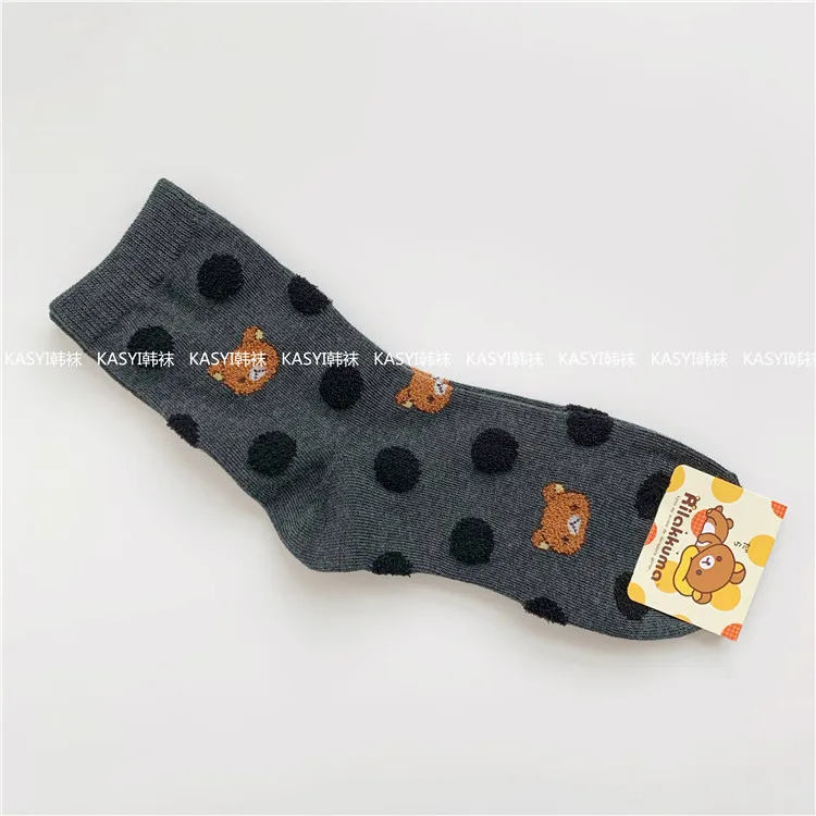 4 Носки в горошек с принтом Rilakkuma, милые забавные женские носки kawaii из хлопка на осень и зиму, дышащие носки, удобные носки в японском и корейском стиле - Цвет: 4