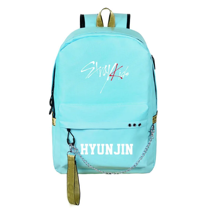 Kpop Stray Kids рюкзак большой емкости USB зарядный тканевый школьный рюкзак дорожная сумка модная kpop stray kids - Цвет: Green HyunJIN