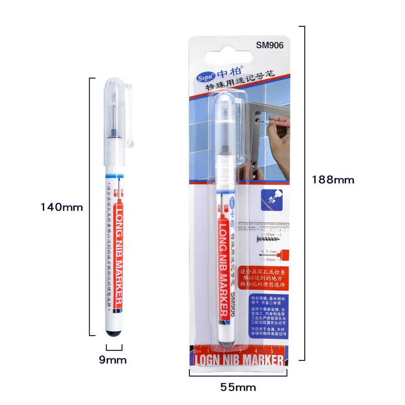 3Pcs/Set Long Heading Markers Pen Red/Black/Blue Ink For Bathroom Woodworking Decoration Multi-purpose Deep Hole Marker Pens
