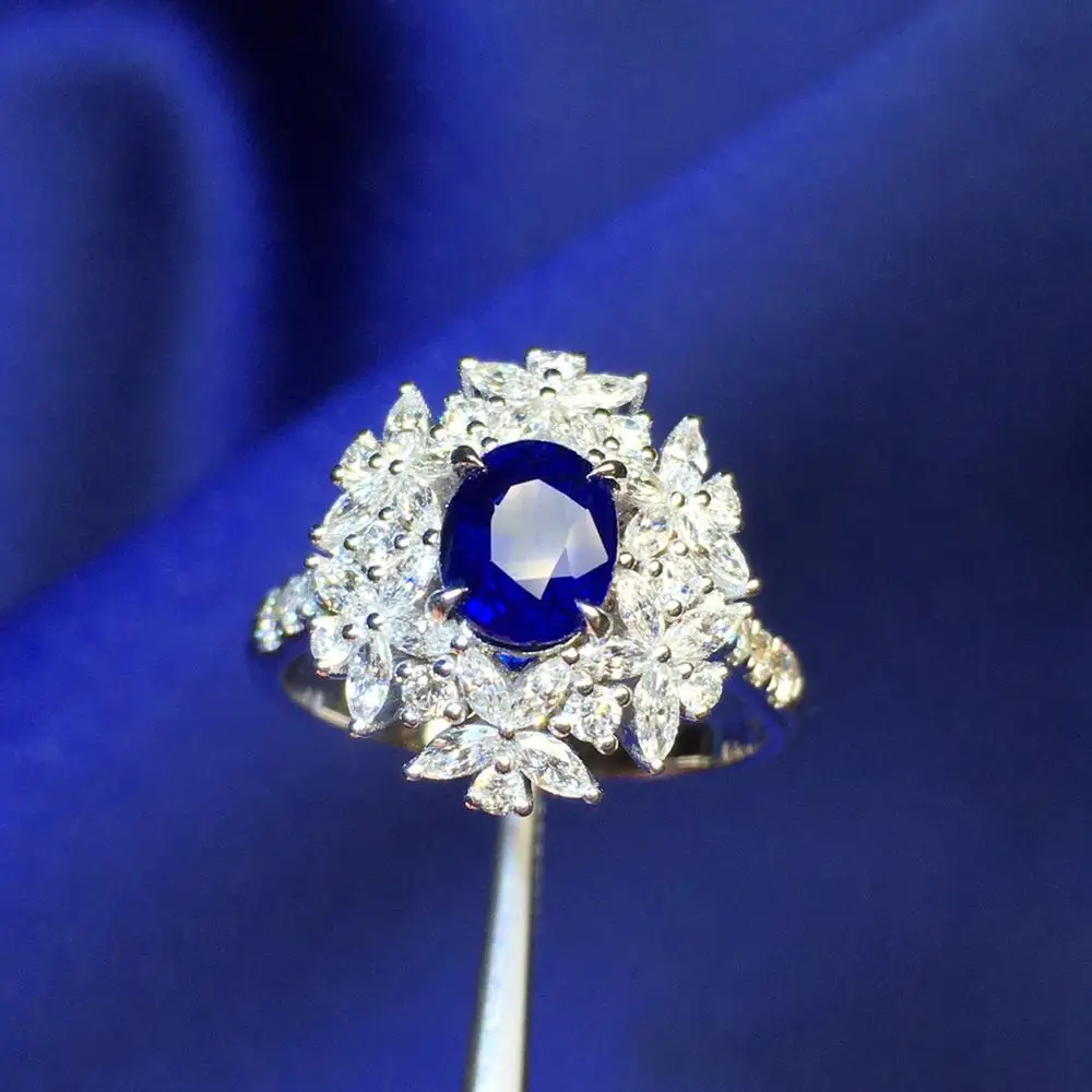 Хорошее ювелирное изделие, сапфировое кольцо, натуральный 1.16ct, не нагревается, королевский синий сапфир, драгоценный камень, чистое золото 18 K, ювелирные изделия для женщин, кольца с бриллиантами