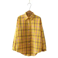 Рубашки с длинными рукавами в Корейском стиле; маленькая свободная клетчатая рубашка с длинными рукавами; модная Осенняя рубашка