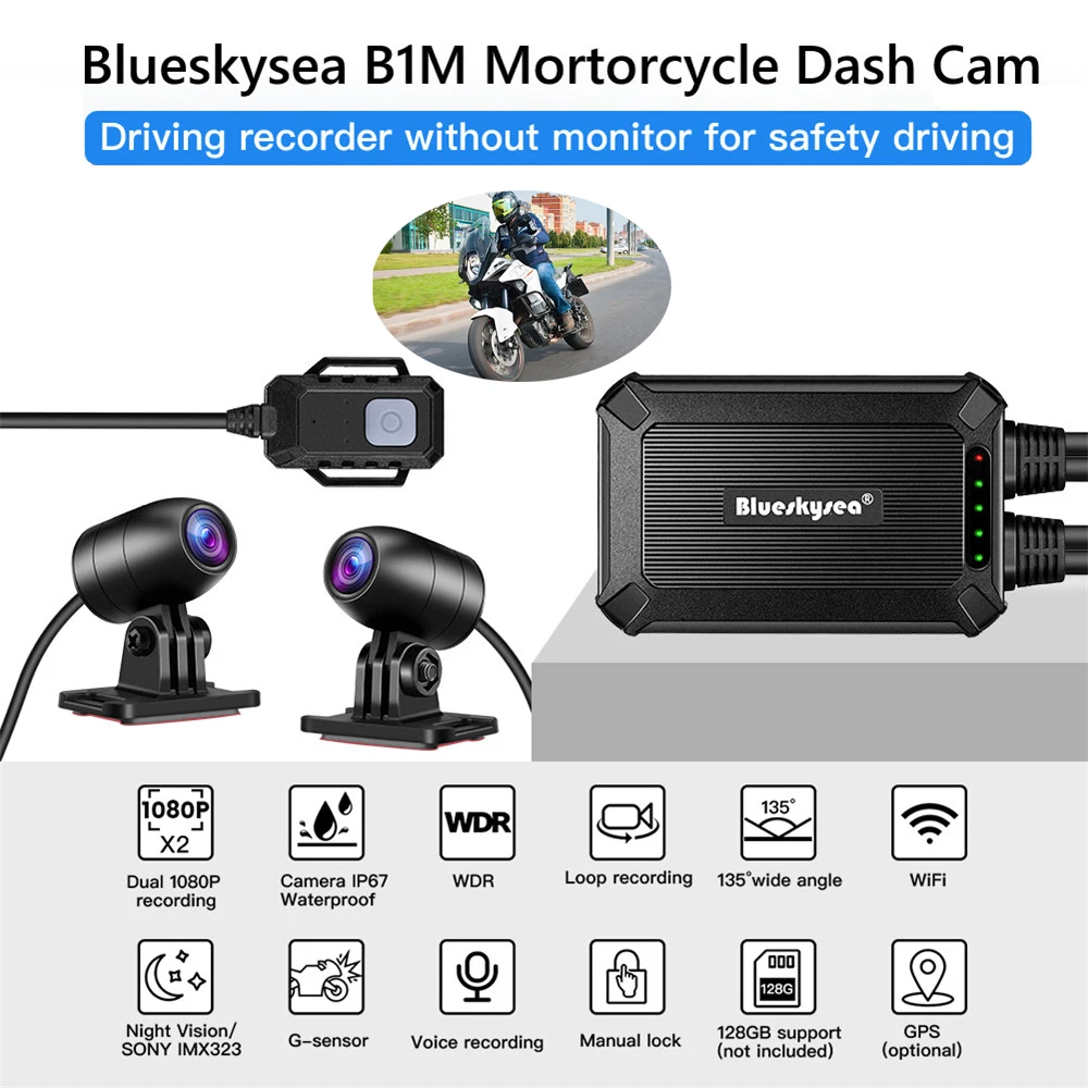 Blueskysea Водонепроницаемая B1M мотоциклетная Wi-Fi камера двойной DVR HD 1080P Moto