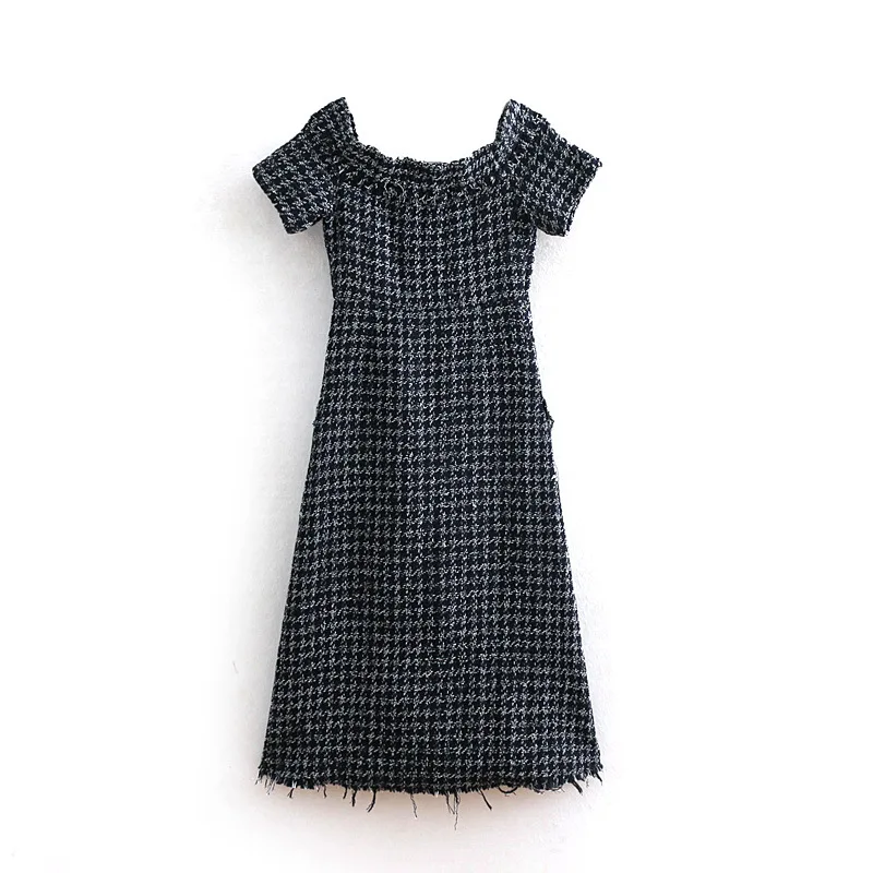 

Western Style 2019 Spring New Style WOMEN'S Dress Slimming Jewelry Button Tweed Dress