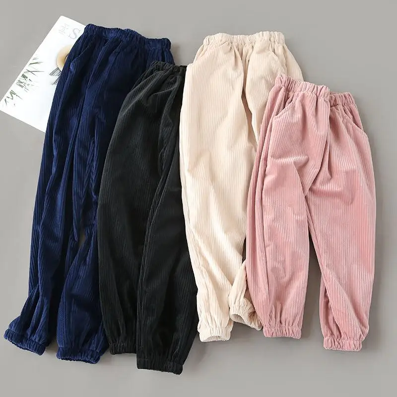 Детские длинные штаны шаровары из хлопка вельветовые свободные для девочек