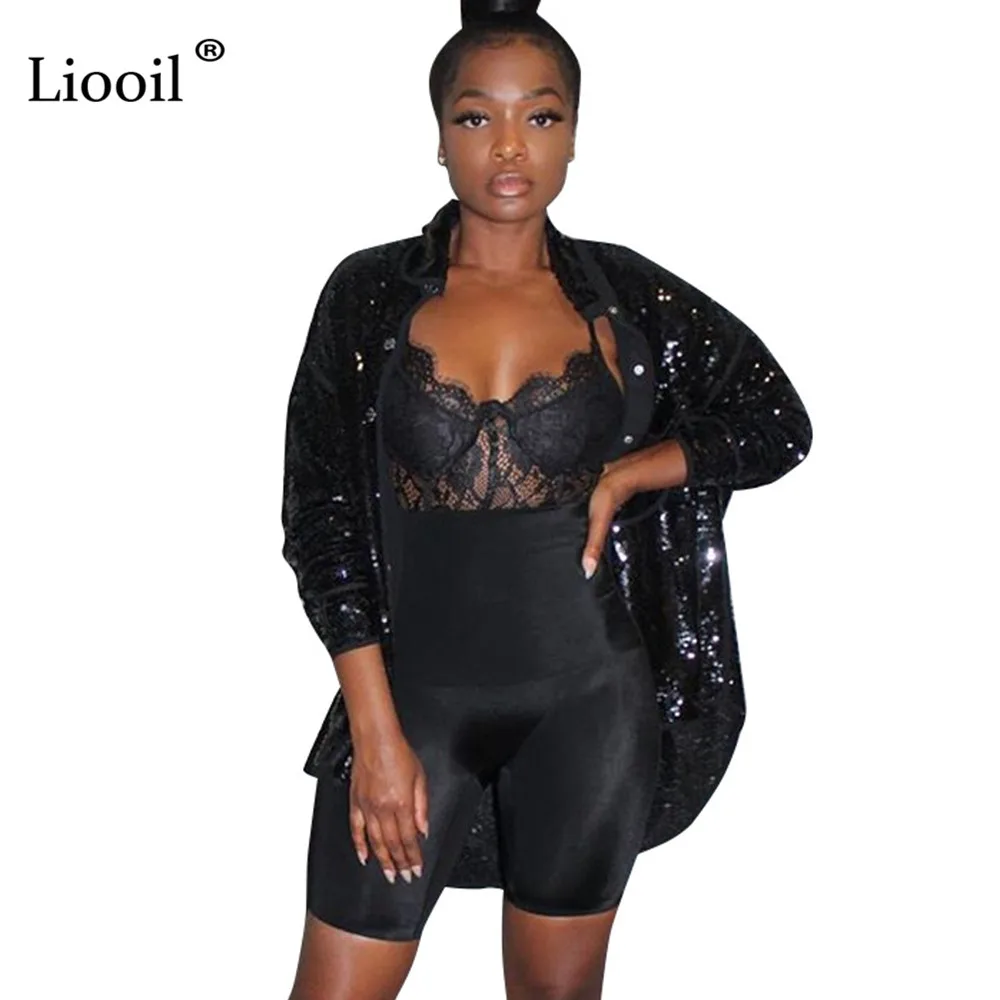 

Liooil Bright Black Sequin Sexy Slim Coats And Jackets Women Autumn Winter 2019 Streetwear Long Sleeve Party Club Cardigan Coat