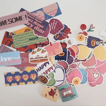 

60sheets/set Lovely Ins Heart Cherry Sticker Computer Phone DIY Scrapbooking PVC Stickers Set