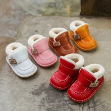 Bota infantil de couro genuíno, bota de neve para bebês meninos e meninas, quente de pelúcia com fundo macio