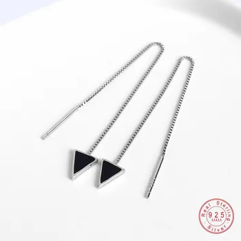 925 Sterling Silver Simple Black Triangle Geometric Stud Earrings Ear Line For Women Fashion Trend Dress Jewelry Accessories