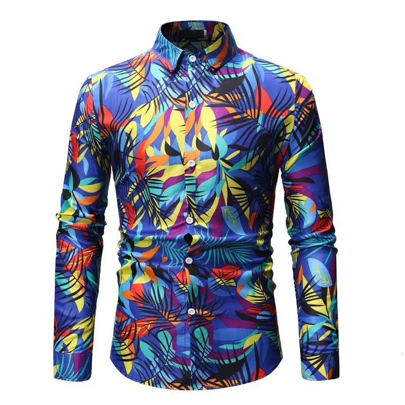 Мужская гавайская рубашка мужская повседневная Camisa Masculina с принтом ананаса пляжные рубашки с длинным рукавом цветочные рубашки мужская брендовая одежда 3XL - Цвет: ML27 Blue