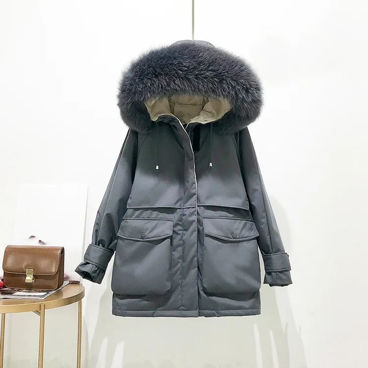 Schinteon/большой пуховик с натуральным лисьим мехом и капюшоном; зимняя теплая плотная верхняя одежда; свободное повседневное пальто; ветровка; большие размеры