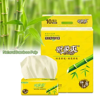 

10 Packs Bamboo Pulp Facial Tissues Eco-Friendly Recycled Paper Home Use Soft Dinner Napkins Toilet Paper Tissue