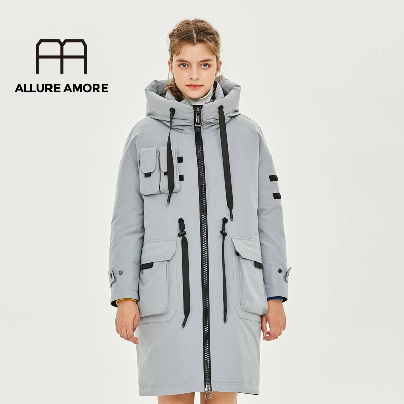 

Allure Amore 2019 Long Parkas Winter Jacket Women Hooded Windproof Military Clothing Female Big Pocket Thicken Winter Coat Women