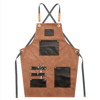 

Cotton Canvas Cross Back Adjustable Apron with Pockets for Women and Men, Kitchen Cooking Baking Bib Large Pockets