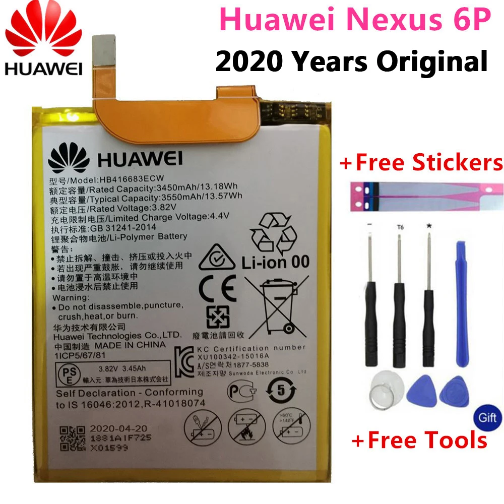 2020 лет оригинальный новый HB416683ECW настоящий аккумулятор 3450mAh Для Huawei Google Ascend Nexus 6P