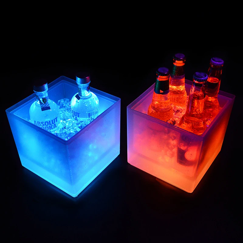 LED Ice Bucket 3.5L Colorful Changing LED Cooler Bucket Double Layer Square Ice Tray For Bar Beer Champagne Wine Drinks Beer