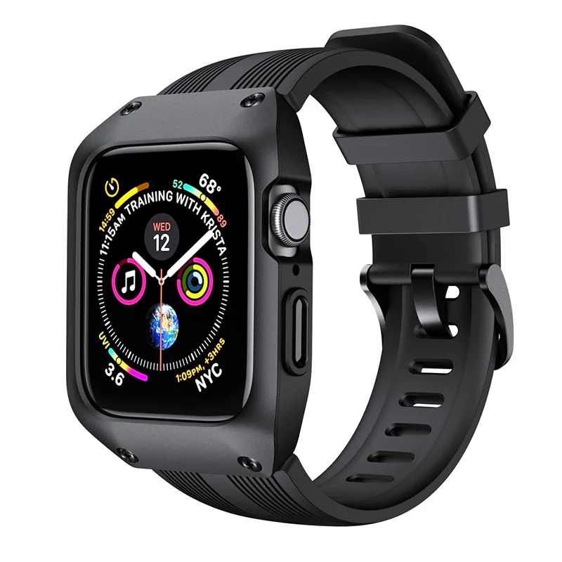 UEBN для Apple Watch 40 мм 44 мм ремешок и чехол аксессуары ремешок браслет для Apple watch серии 5 4 3 силиконовое покрытие для наручных часов - Цвет ремешка: Black