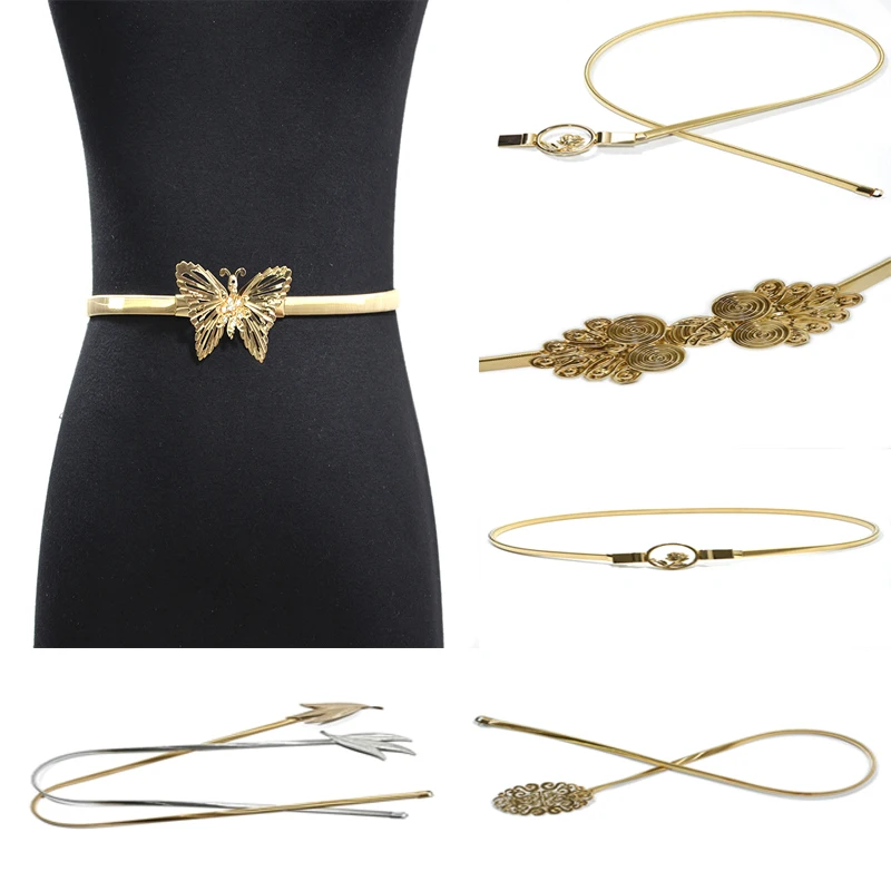 Luxury Brand 2020 New Ladies Metal Spring Waist Chain Decorative Belt Golden Leaf Women's Elastic Bg-1287 | Аксессуары для