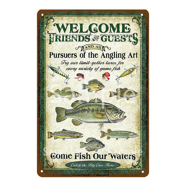 Small fishing tin sign vintage style 20cm x 30cm Welcome Anglers 1