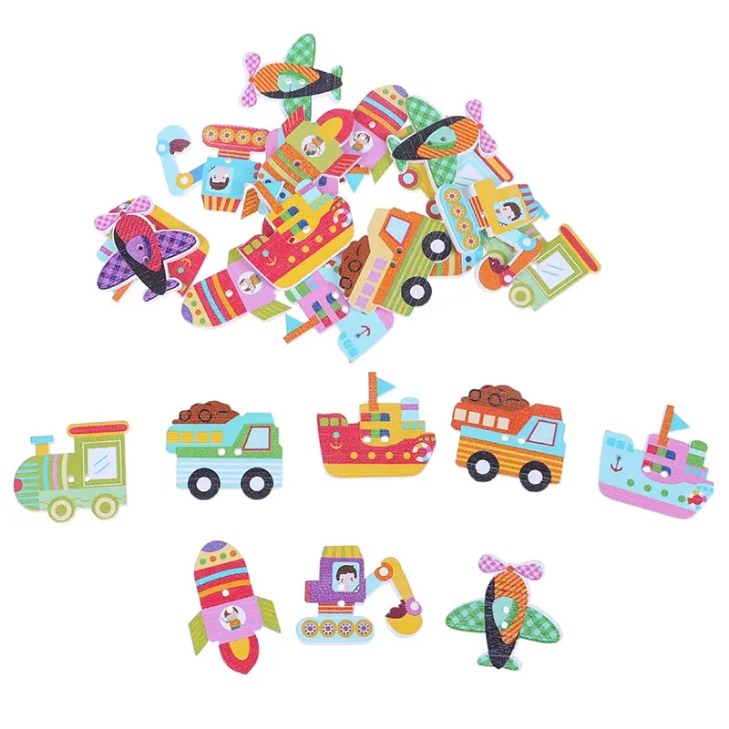 

25pcs x Mixed Wooden Painted Cartoon Car Decorative Buttons For Crafts DIY Sewing