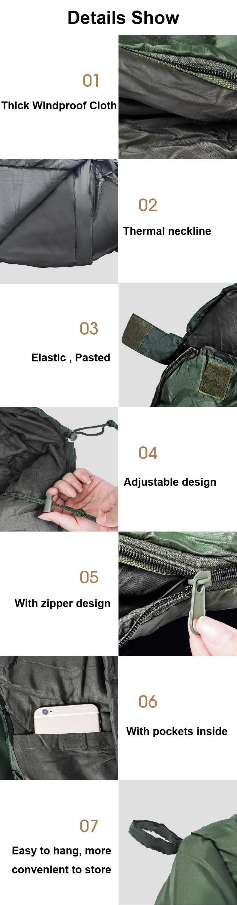Free Shipping Fast Delivery Outdoor Sports Adult Warm Thick ArmyGreen Mummy 1800g Camping Sleeping Bag