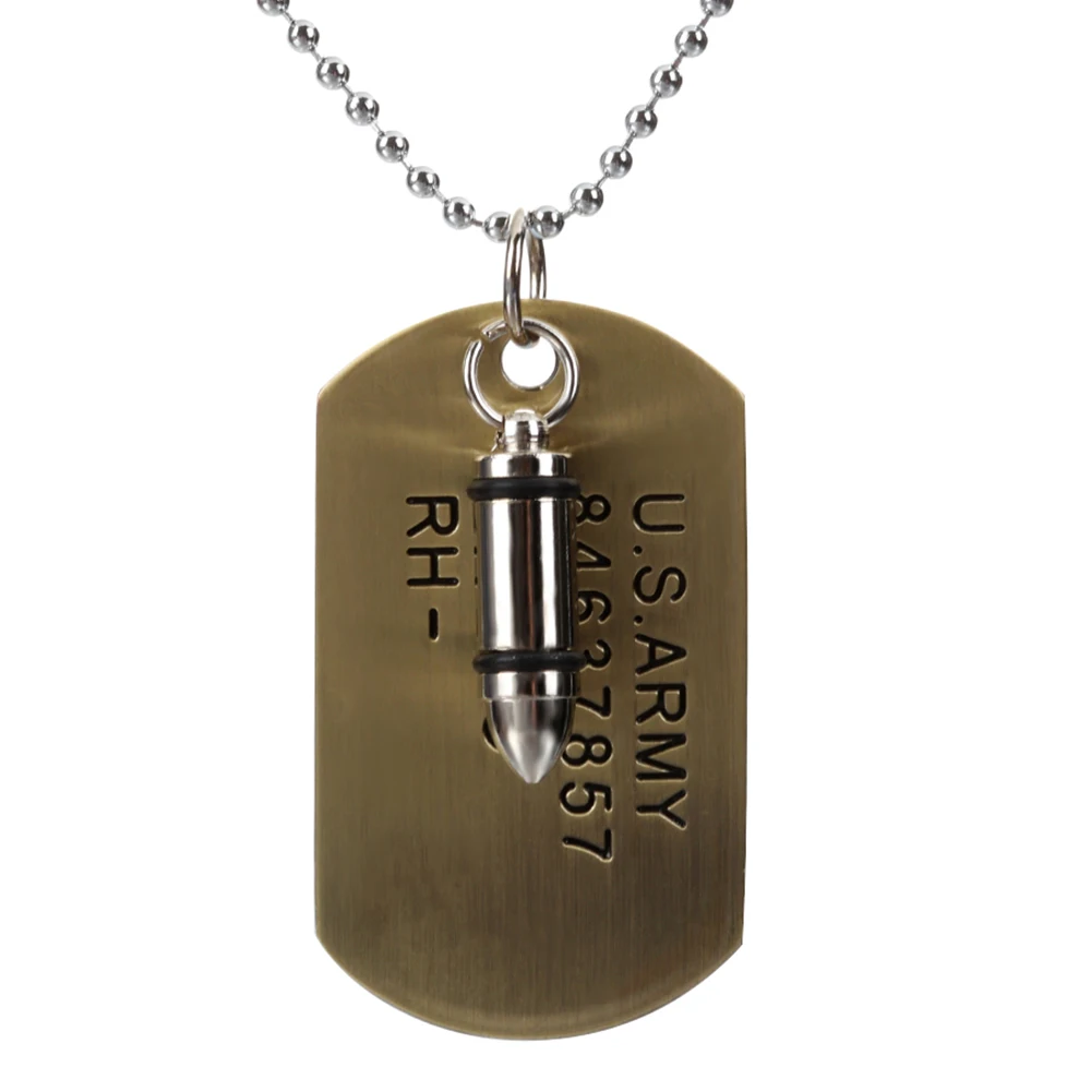 High Quality Fashion Men Military Army Bullet Charm Dog Tags SINGLE EMBOSSED Chain Pendant Necklace Jewelry Gift