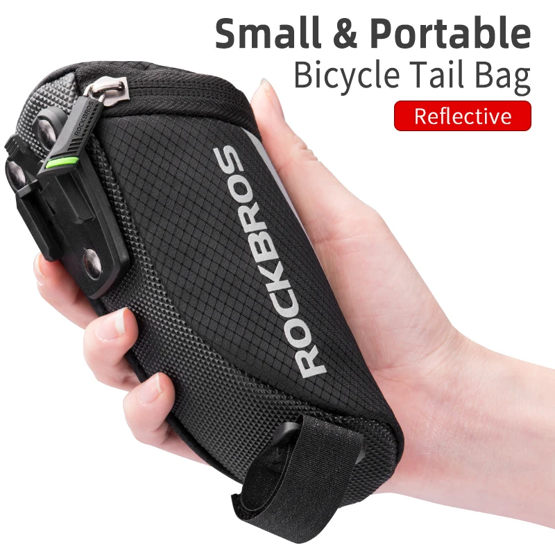 ROCKBROS Road Bike Mini Small Bicycle Bag Reflective Seat Tail Saddle Bag Black 