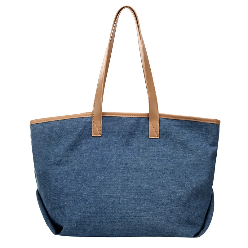 

Ougger Women Shoulder Bag Large Handbags Blue Denim Popular Unusual Leisure Style Tote Bag with Zipper for Shopping