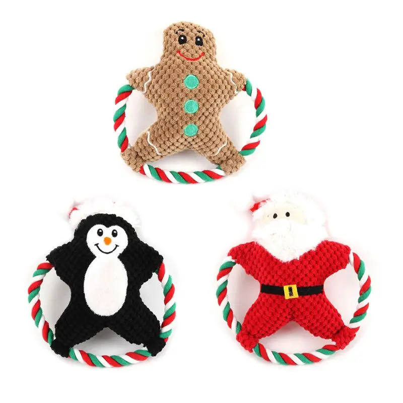 

Portable Pet Plush Toy Vocal Christmas Dog Cartoon Cotton Rope Molar Toys