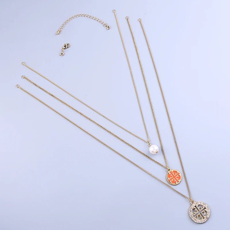 Новое поступление, женское многослойное ожерелье, аксессуары для женщин, оранжевая и черная эмаль, акриловый жемчуг, крест, Круглый Шарм, ожерелье, наборы
