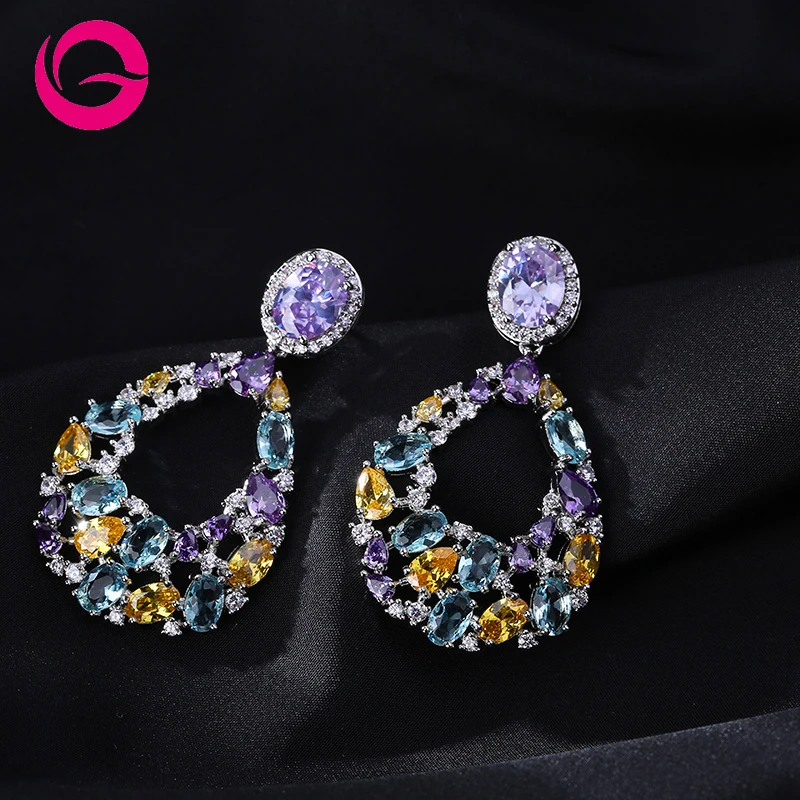 

GAOLA New Design Flower Earrings Waterdrop Earring for Wedding Party Paved Multicolor Cubic Zircon Brincos GLE10049