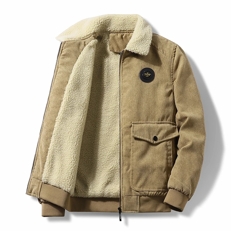 

2022 New Branded Men Winter Corduroy Jackets Warm Fleece Coat Male Slim Fit Casual Fleece Jackets Man Classic Parkas Size 5XL