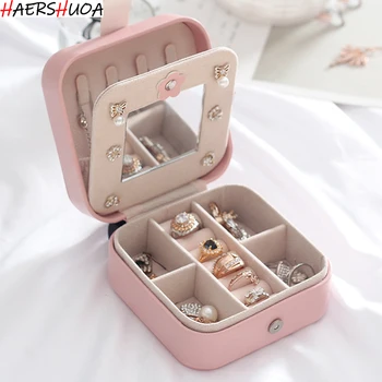 

Organizer Simple Girl Earrings Disc Jewelry Box Portable Leather Earrings Ring Multi-function Jewelry Storage Box Organizer