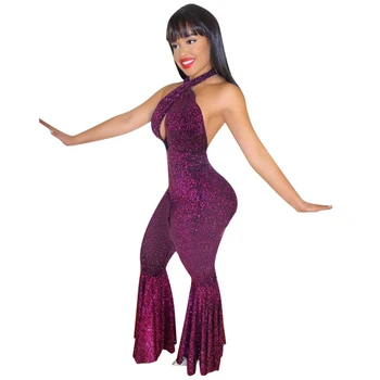 

SZMALL Fashion Sleeveless V Neck Junpsuit For Women Solid Flare Long Trousers Female Playsuit EU Stylish Party Lady Rompers