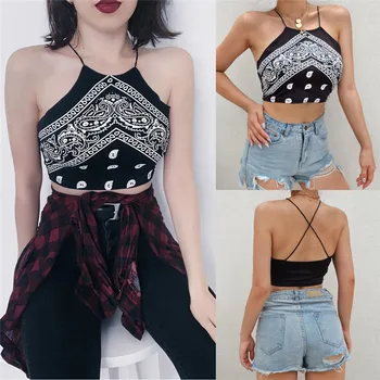 

2020 Sexy Women Sleevelesss Off Shoulder Halter Tank Vest Crop Tops Clubwear Backless Floral Print Bodycon Tank Bustiers Corsets