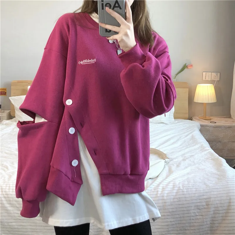 

Fashion new design sense split short zipper open sleeve sweatshirts
