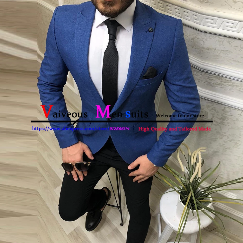 Traje trabajo Formal para azul real, pantalones negros, Traje para boda, oficina, Traje de novio, Traje de 2 piezas|Trajes| - AliExpress