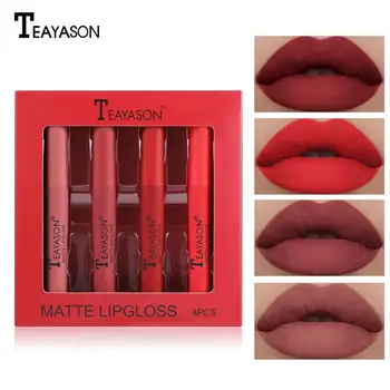 

4 Color Velvet Matte Lipstick Set Lip Gloss Lip Glaze Set Pumpkin Color Nude Non-fading Lipstick Women Fashion Lip Makeup TSLM2