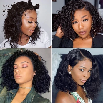 

Deep Wave Lace Front Wigs Short Bob Wigs 13x4 Lace front human hair Wigs Pre Plucked With Baby Hair Wiggins Natural Remy Wigs