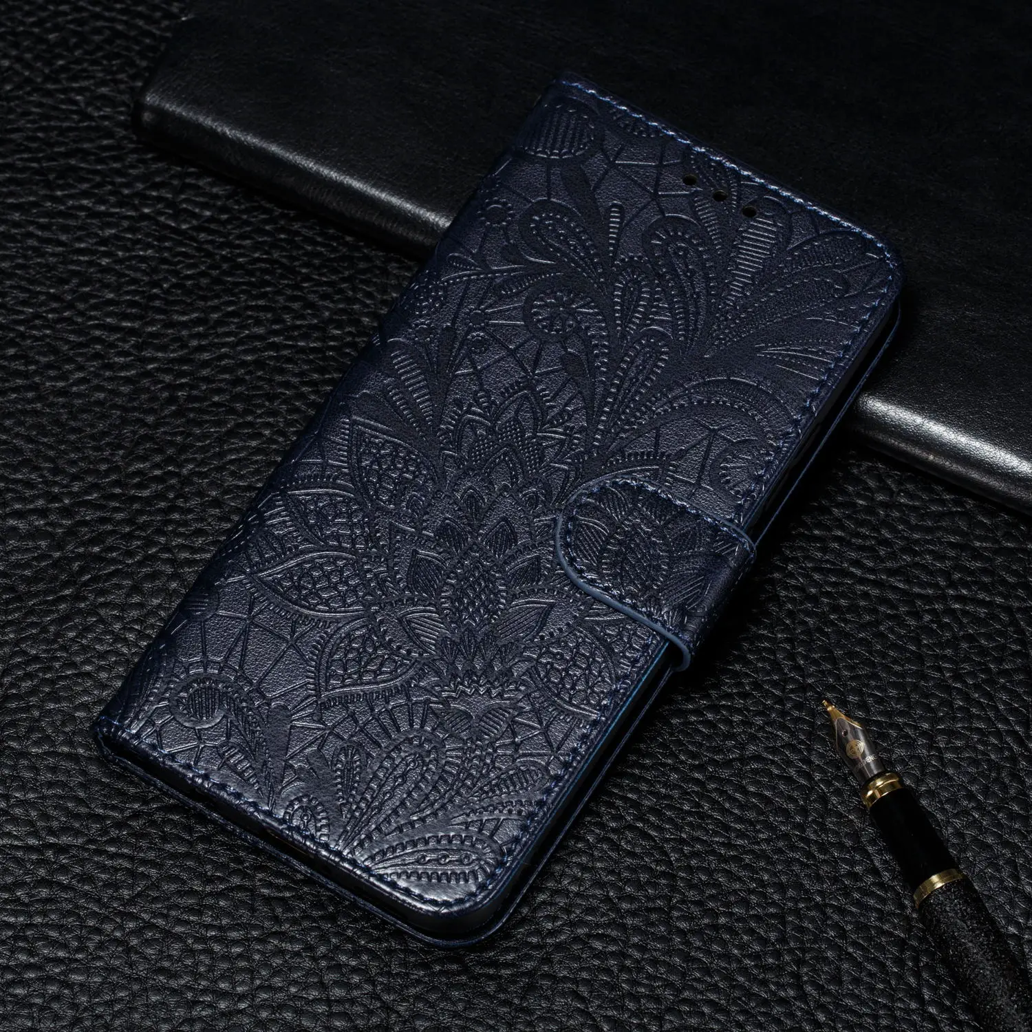 3D цветок кожаный флип чехол для Huawei Honor 8S 8A 8C 8X V20 Коврики 20 7C 7A Pro 10 P30 Lite Y9 Y6 Y7 Y5 JAT-L29 чехол - Цвет: Black