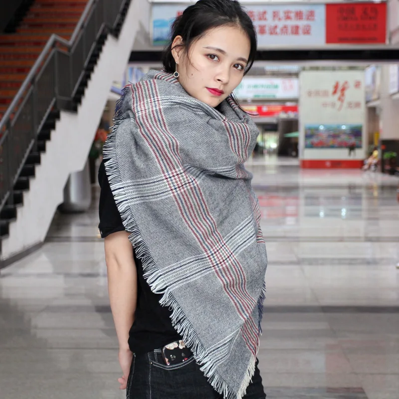 

Popular Models Versitile Fashion Scarf Oversized Thick Widened Warm Women's Plaid Scarf Shawl Europe And America Peri