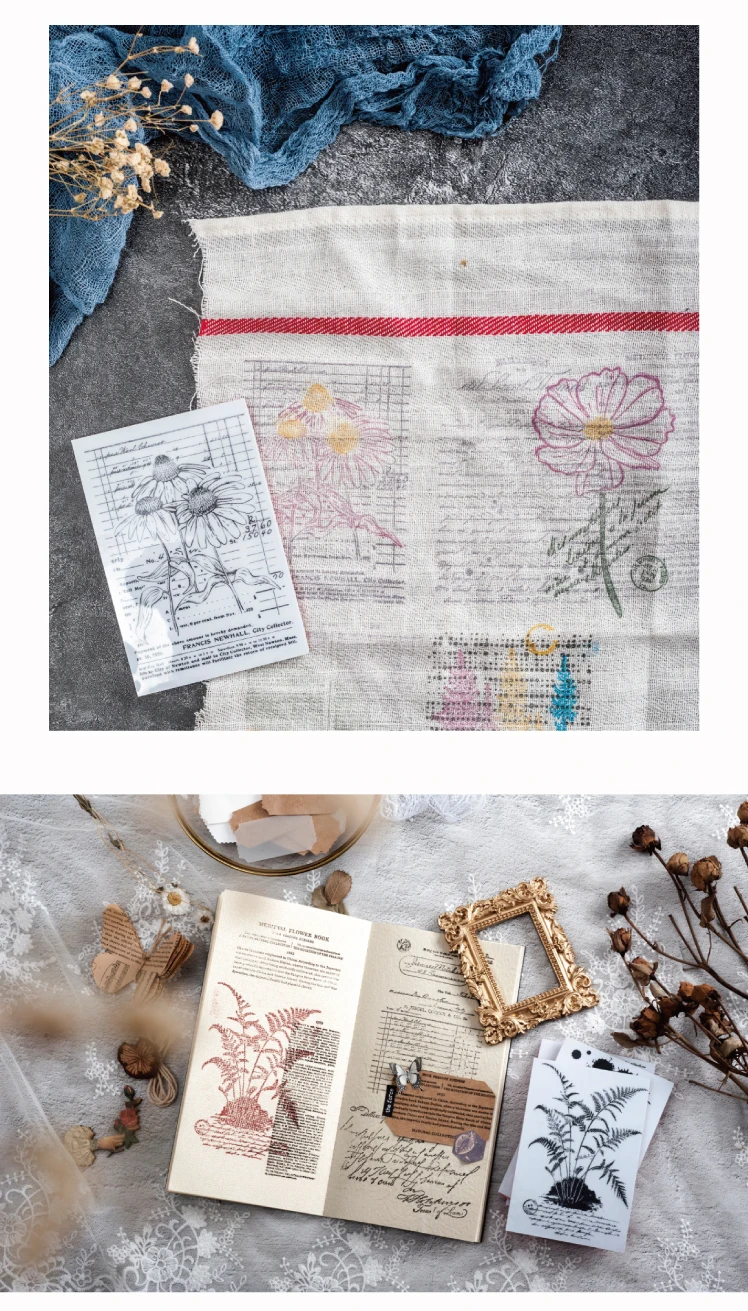 Vintage Poetry of Plants Sponge Sticker Bullet Journal Vintage Stickers Scrapbooking Stick For Stamp School Supply Stationery