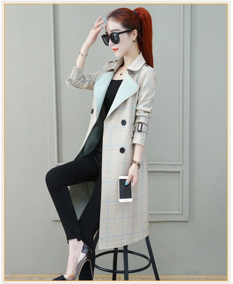 Autumn deer velvet plaid jacket female was thin spring fashion windbreaker coat ladies medium long windbreaker women's jackets