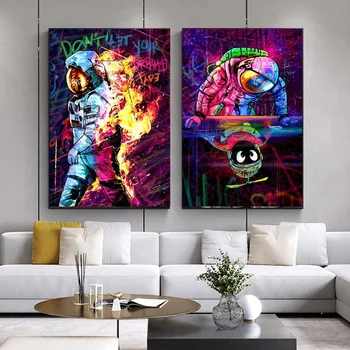 Astronaut Graffiti Wall Art Printed on Canvas 2