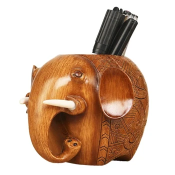 

School Ornaments Durable Office Practical Pencil Holder Stationery Carving Student Free Stand Home Resin Desktop Elephant Shape