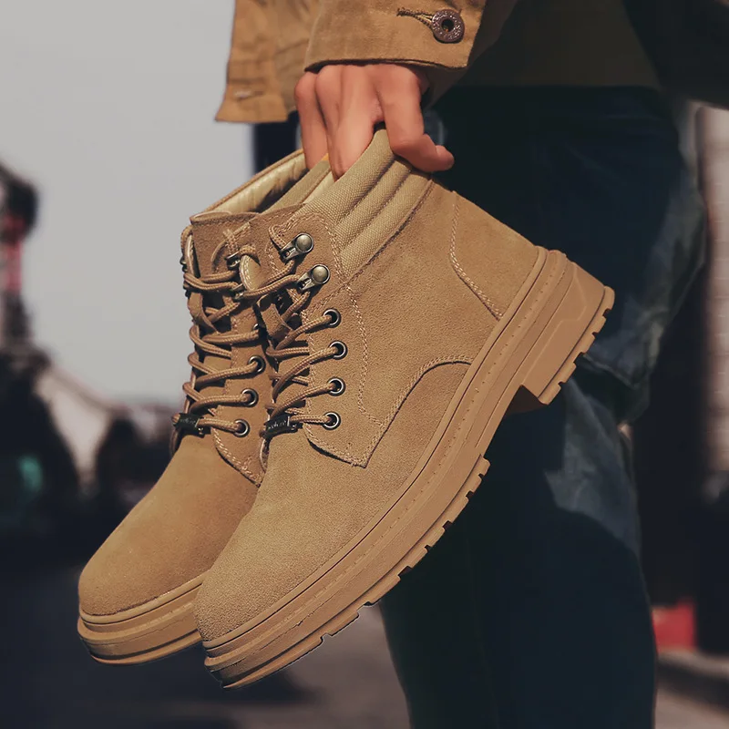 

New Style Hight-top MEN'S SHOES 2019 Autumn Men Worker Boot Retro Leather Boot Lace up Front Martin Boots Men's Boots