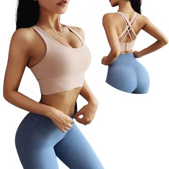 

Women Cross Beauty Back Adjustable Sports Bra Ladies Wirefree Full Covering Padded Seamless Bra Gym Brassiere Push Up Bra