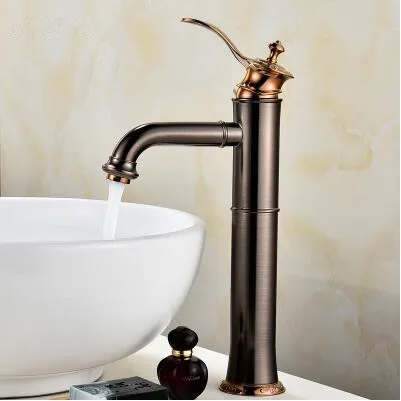 brown long Vidric модный латунный кран для раковины, кран для горячей и холодной воды, однорычажный Черный Масляный Матовый кран для раковины, кран для раковины - Цвет: brown long