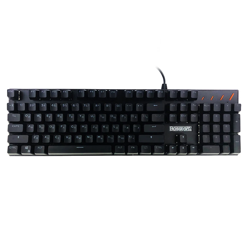 Russian-Black Bosston английская русская игровая механическая клавиатура, анти-ореолы, светодиодная подсветка, клавиатуры для ПК, ноутбука, 104, колпачки, синий переключатель - Цвет: Russian-Black